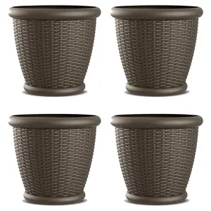 Suncast Willow 18" Diameter Decorative Wicker Patio Planter Pot, Java (4 Pack)