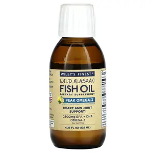 Wiley's Finest Wild Alaskan Fish Oil, Peak Omega-3, Natural Lemon, 2,300 mg, 4.23 fl oz (125 ml)
