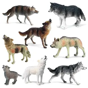8-Piece Wolf Model Set, Realistic Wild Animal Figurines, Wolf, Baby Wolves, Forest Animals, Desktop Decor, Home Display