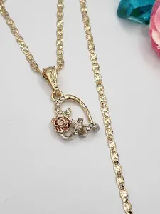 heart with pnk rose regular  style gold plated