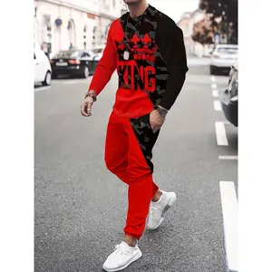 Men's 3D Digital Print KING Pattern Casual Sports Suit