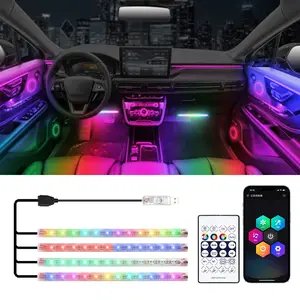 Custom RGB Interior Car Lighting Kit Wireless App Music Sync Ambient Glow Footwell Neon Atmosphere Lamps, LED Car Ambient Light, Car Decorative Light, Multifunctional Ambient Lights, Automotive Ambient Lighting, LED Lights For Car