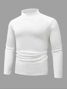 Men's High Neck Long Sleeve Sweater, Warm Fitted Casual Knitwear for Fall & Winter, Plain Pattern All-Season Clothing