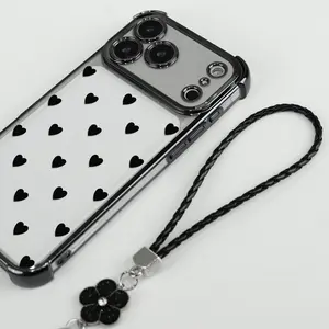 Black Heart Pattern for iPhone Samsung Galaxy Case iPhone 17Pro Max Air 16 15Plus 14 13 12 11 XR XS S25Ultra S24FE S23 S22 Phone Case, Four-corner airbag drop protection, Protective Silicone Cover, Protection Durable, Shockproof Drop.JY60