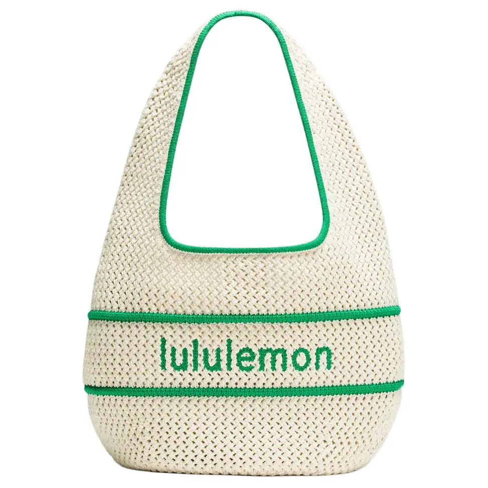 Women's Lululemon Cotton Crochet 7L Logo Embroidery Casual Commuter Tote Bag - Light Beige, Track Green, Casual Commuter Bag