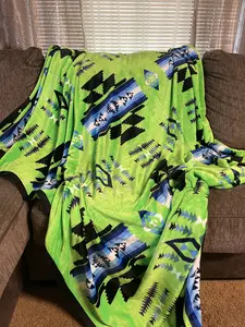 Native Sunset Lime Green Aztec Full 60"x 80" Oversized Throw Single layer Soft Plush