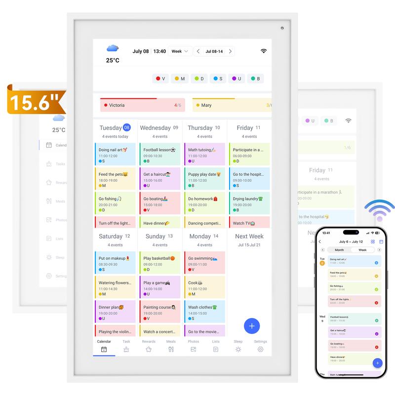 TABWEE 15.6 Inch WiFi Digital Calendar, Smart Touchscreen Interactive Display for Family Schedules Chore Chart, Meal Planner, To Do List, Smart Sync Switchable Digital Photo Frame Desk-Standing