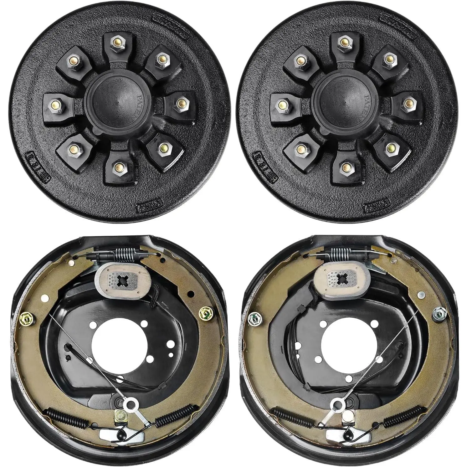 VEVOR Trailer Hub Drum Kits (8 on 6.5" B.C.), 12" x 2" Self-Adjusting Electric Brakes, 5-Hole Mounting Backplates, High-Quality Brake Pads for 7000 lbs Axle Replacement, Easy to Replace & Maintain for RV Camping
