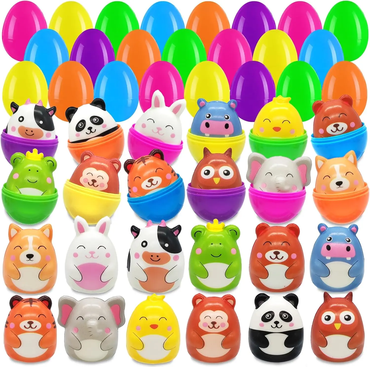 24 Pack Prefilled Easter Eggs with Squishy Toys, Easter Basket Stuffers, Filled Easter Eggs with Slow Rising Animal Squishy Stress Relief Toys, Easter Egg Hunt Party Favors for Kids
