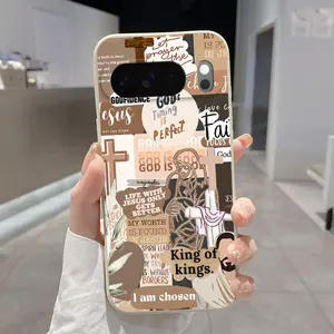Rounded Edge Phone Case for Google Pixel 10 9 XL 8 7 Pro A  Cross Collage Theme Pattern Shockproof Liquid Silicone TPU Bumper Drop Protection Cover Smartphone Casing