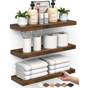 Floating Shelves Bathroom for Wall – Shelf Over Toilet Farmhouse Rustic Wood for Bedroom, Kitchen, or Living Room Decor Organization, Christmas Decor Shelves – Rustic Brown, Set of 3