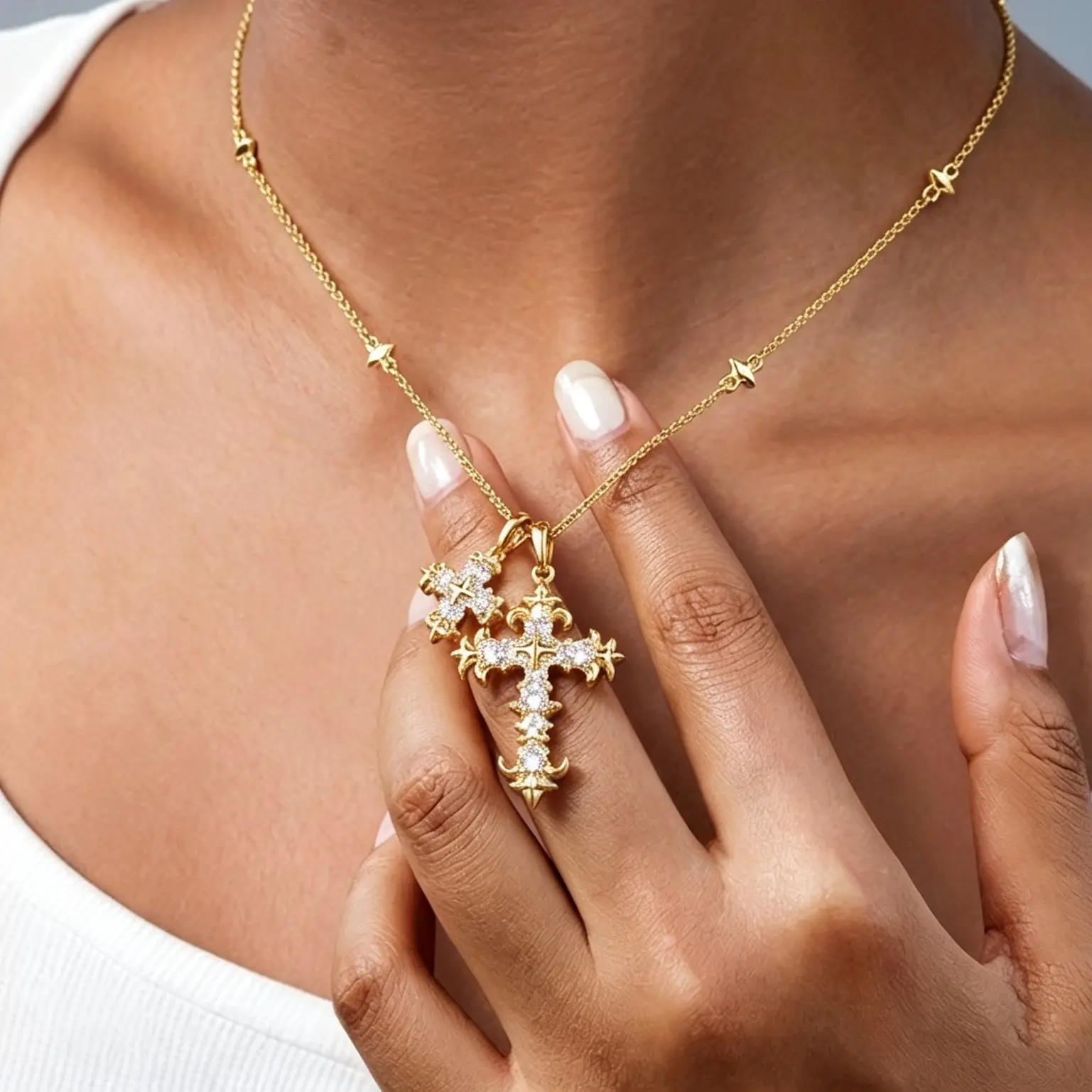 Cross Necklace for Women,Double Cross Necklace 14K Gold Plated Dainty Necklaces for Women Trendy Small Cross Charm Necklace Simple Cute Choker Jewery Gift