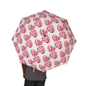 Red 'LOVE' Heart Pattern, Semi-Automatic Compact Rain Umbrella