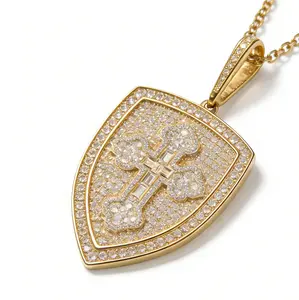 2272 Hardcore Iced-Out Shield Pendant Cross Element Street Hip Hop Necklace for Bold Statement-Making Accessories customizable with engraved letters, logos or patterns Complimentary shipping
