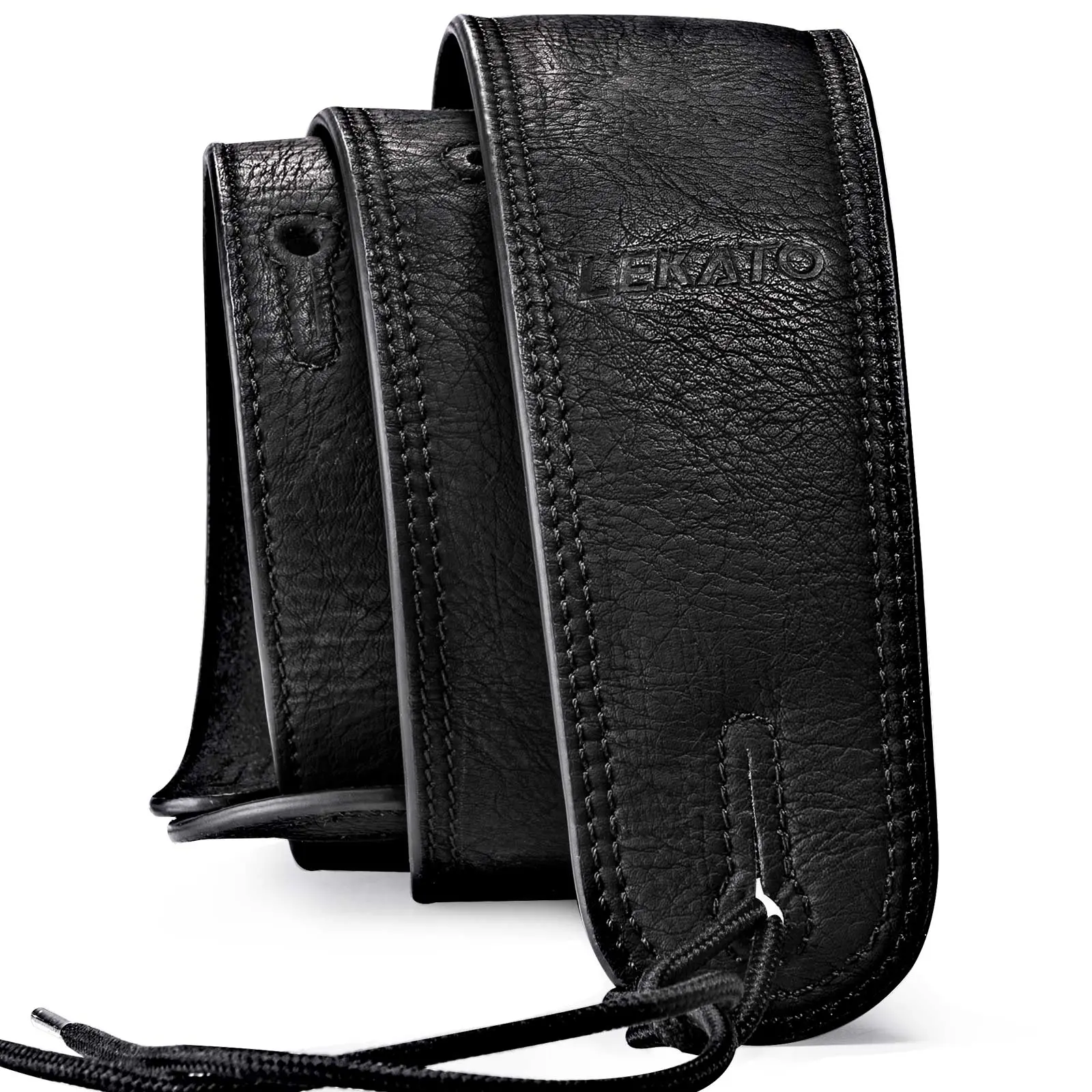 LEKATO LGS-7 2.5” Wide Leather Bass Guitar Strap, with Thicken Foam, Bass Strap for Bass & Electric, Padded Bass Guitar Straps, Adjustable Length from 41” to 51” Leather Bass Strap