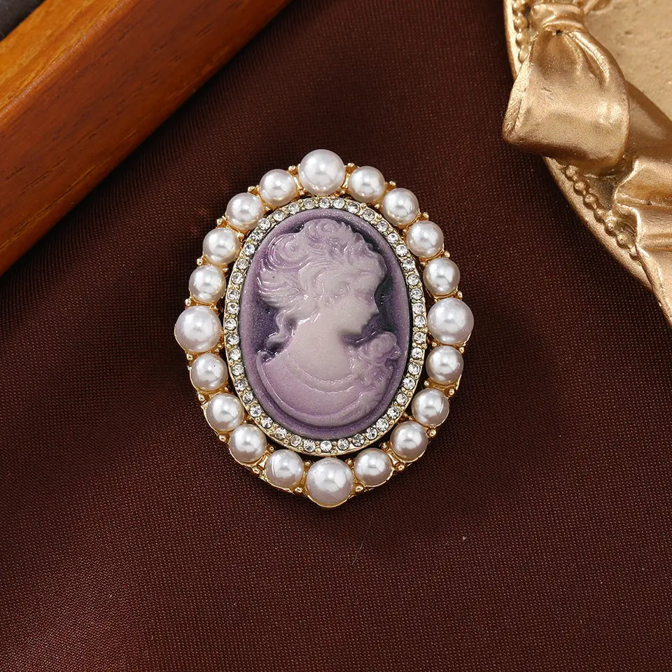 Purple Cameo Earrings with Pearls
