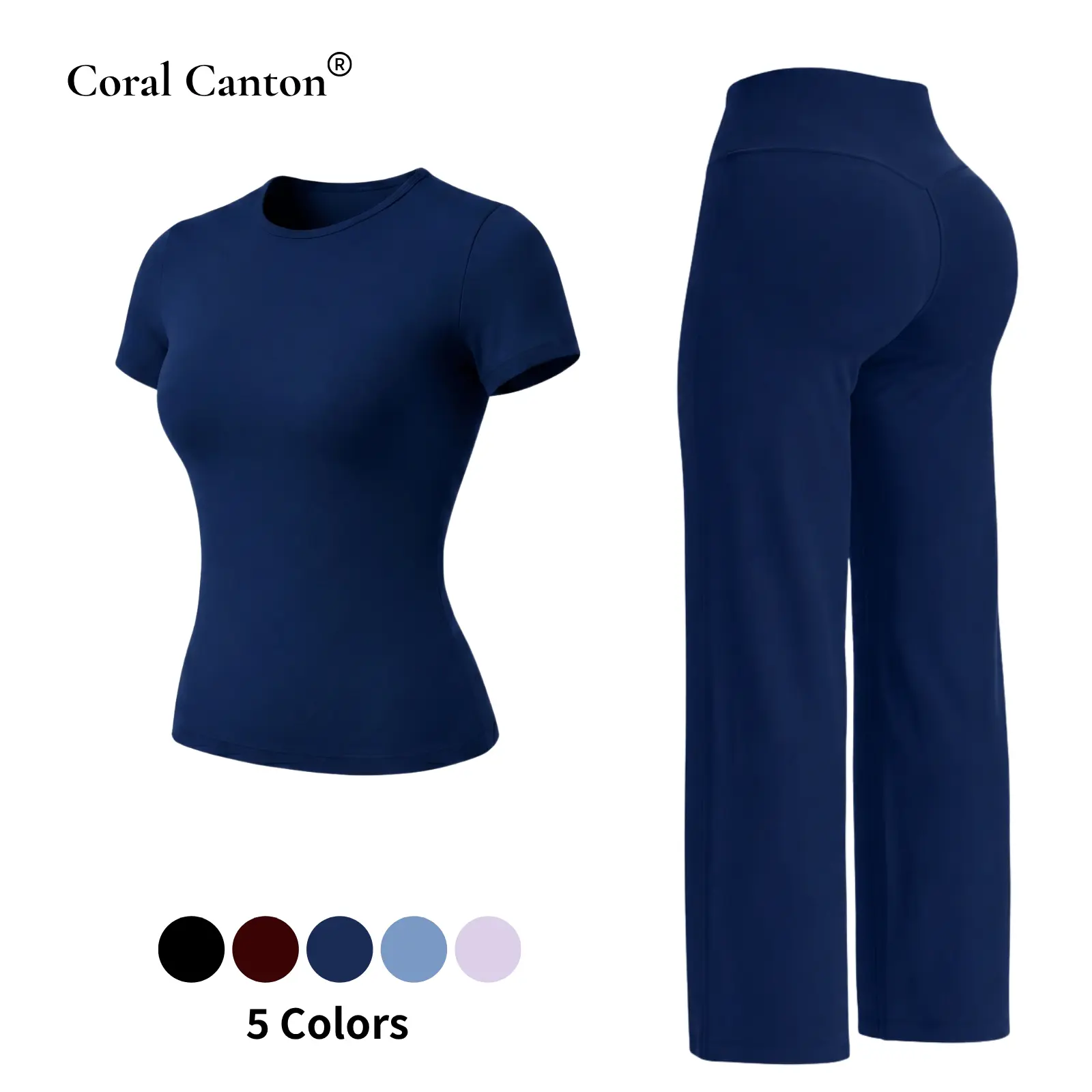 Coral Canton Women's Casual Solid Athleisure Outfit, 2-Piece Set with Short Sleeve Tee and Straight-Leg Lounge Trousers, Casual Athletic Wear, Lady, Basic, Shortsleeve, Loungewear, Active Set Women's Sports Sweat Suit, Coral Activewear Set Women's Sports
