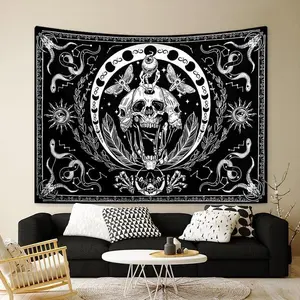 Skeleton Tapestry, 1 Count Skull Wall Hanging Snake Moth Wall Towel, Aesthetic Wall Art Decor Hippie Tapestry for Bedroom Living Room, Wall Tapestries