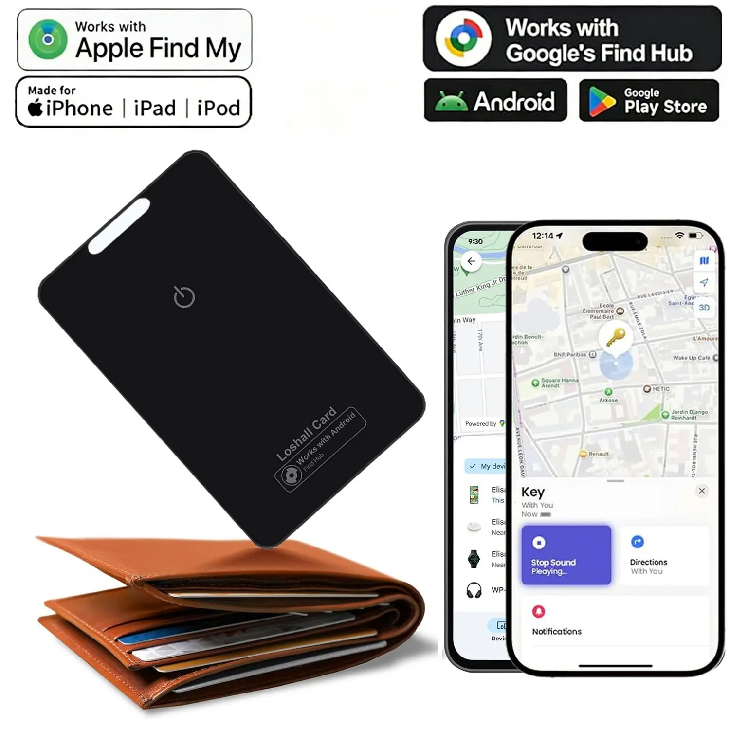 Wallet tracker card air tag, Bluetooth tracker smart card wallet finder, Smart Key Finder, suitable for iOS/Android, ultra-thin design, IP68 waterproof, item locator for luggage tags, passports, wallets, Wallet Gps Tracker