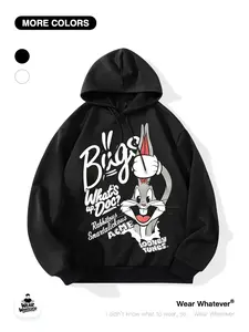 Classic Looney Tunes Daffy Duck Graffiti Print Hoodie, Loose Fit Casual Breathable Cartoon Print Sweatshirt, Perfect for Outdoor and Home Wear