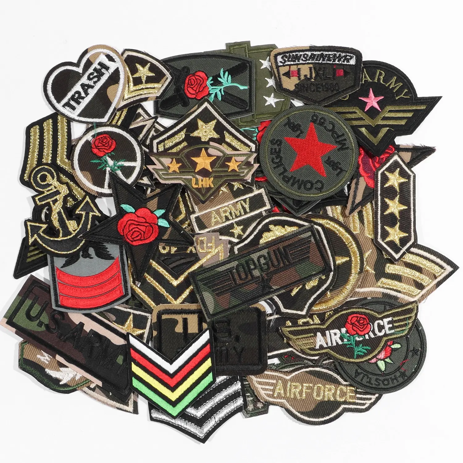 50pcs Random Camouflage Embroidered Patches, Floral Embroidery Design, Geometric Embroidery Design, Embroidering Design, Sewable Iron-On Self-Adhesive Stickers, DIY Handmade Clothing Accessories Decorations