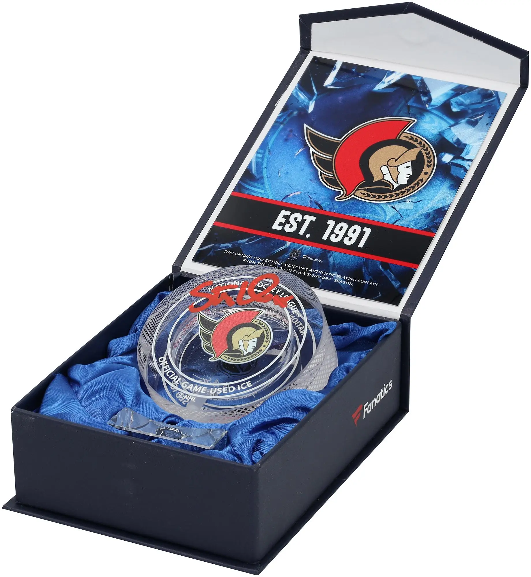 Tim Stutzle Ottawa Senators Autographed Crystal Puck - Filled with Ice from the 2024-25 Season - Fanatics Authentic Certified