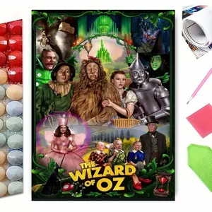 5D Full Drill Diamond Painting Kit, The Wizard of Oz Classic Movie Collage Art for Home Wall Decor, DIY Craft with Sparkling Rhinestones, Canvas & Tools, Perfect for Retro & Fairy Tale Themed Decoration