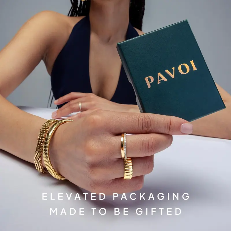 PAVOI 14K Gold Plated Solid 925 Sterling Silver CZ Simulated Diamond Stackable Ring Eternity Bands for Women