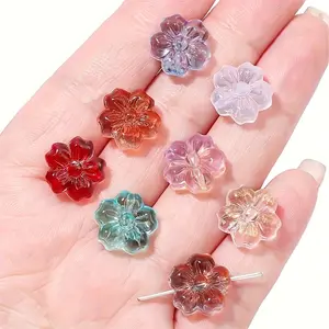 Transparent Multi-Color 14mm Czech Glass Sakura Beads, Bead Assortment, 30/50pcs for Jewelry Making, DIY Crafts, Necklaces & Bracelets