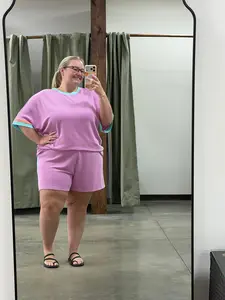 Plus Size Color Block Corded Knit Tee and Shorts Set