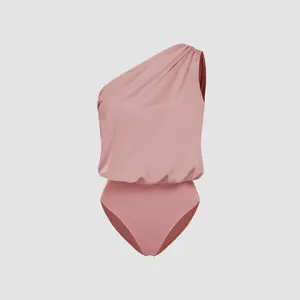 Cider Women's Satin Asymmetrical Neck Solid Bodysuit - 3 Colors, Size 2-10