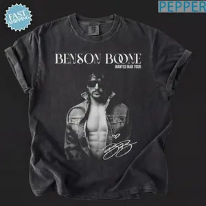 Women's Short-Sleeve Cotton Benson Wanted Man Tour 2026 Vintage Oversized Round Neck Streetwear T-Shirt - Flat Check Printed Clothes Top