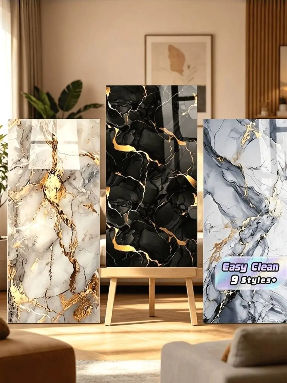 🏠 10/22PCS Faux Marble Wall Stickers, 3D Self Adhesive PVC Tile Panels With Strong Backing For Easy DIY Interior Renovation.