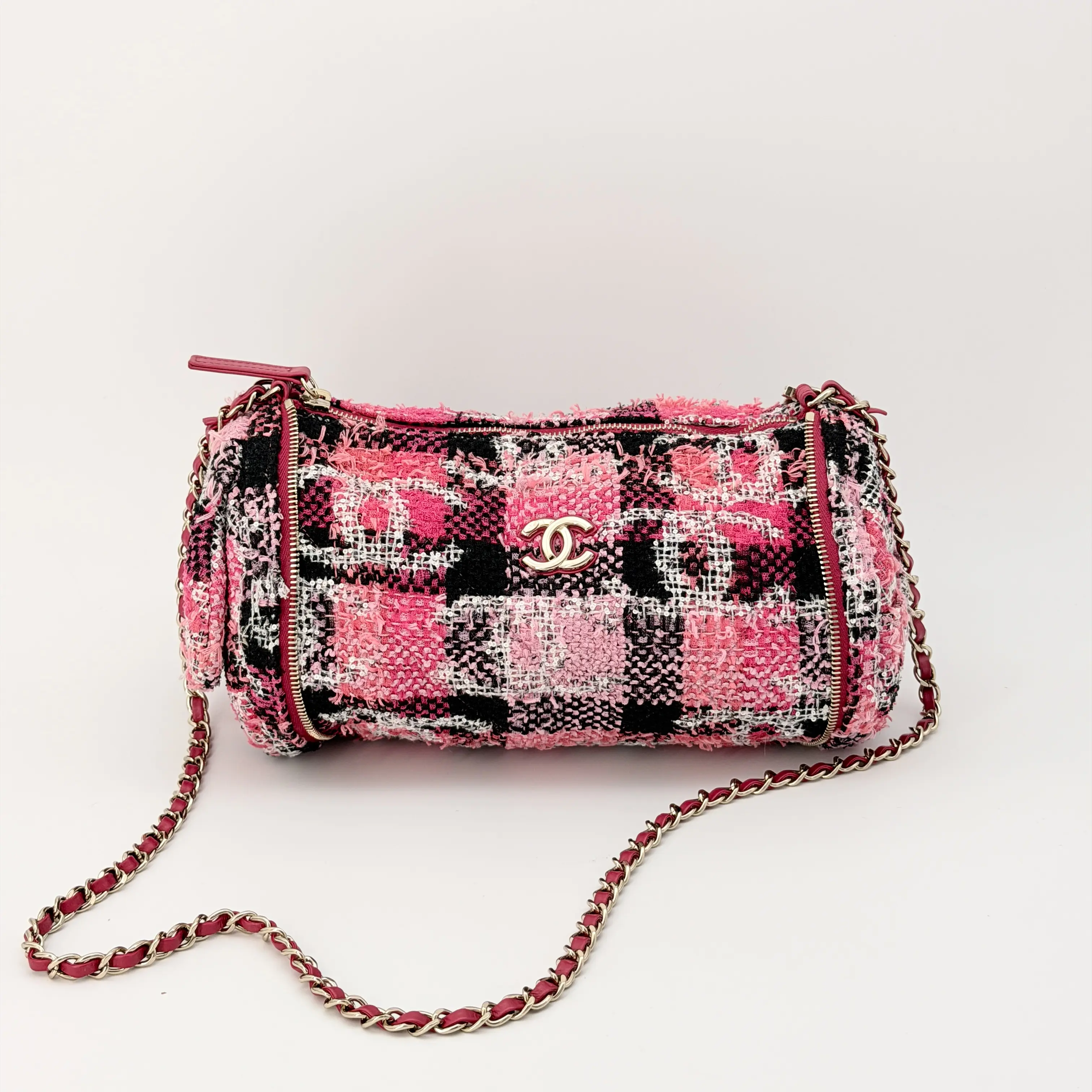 Pre-owned CHANEL tweed Crossbody Bags 2022 Coco Beach Bowling Bag Pink Crossbody Bag
