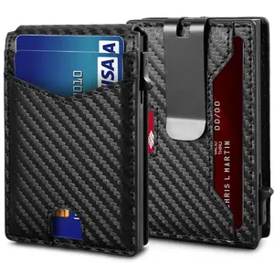 Men's Slim Minimalist Carbon Fiber-Style Bifold Wallet - RFID Blocking Credit Card Holder with Money Clip, Multiple Slots & Durable Design - Valentine's Day, Father's Day Gifts for Him, Wallet Card Holder