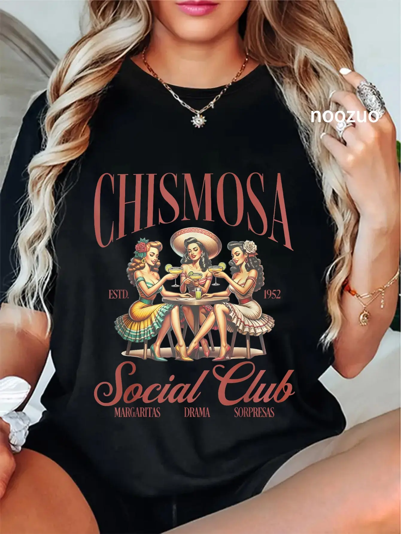 100% Cotton Chismosa Social Club Mexicana Funny Hispanic Women T-Shirt