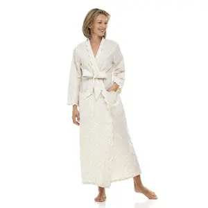 Beige Filigree Print Classic Robe Women Gowns Loungewear Womenswear