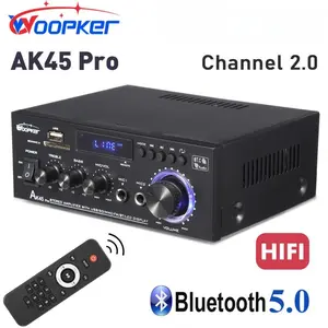Woopker AK45 Pro Bluetooth 5.0 Stereo Amplifier 400W HiFi 2.0 Channel Power Amp with USB SD RCA Dual Microphone Support for Karaoke Home Theater Party Audio Streaming karaoke machine