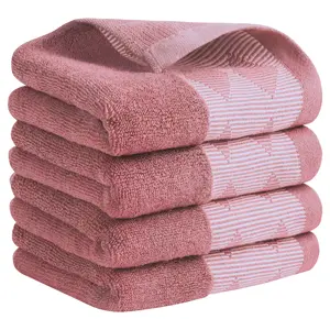 REGALWOVEN Diamond Patterned Hand Towel, Thick Cotton Absorbent Face Soft Towels for Spa, Bath, Gym, Kitchen 4 Pack Dark Pink