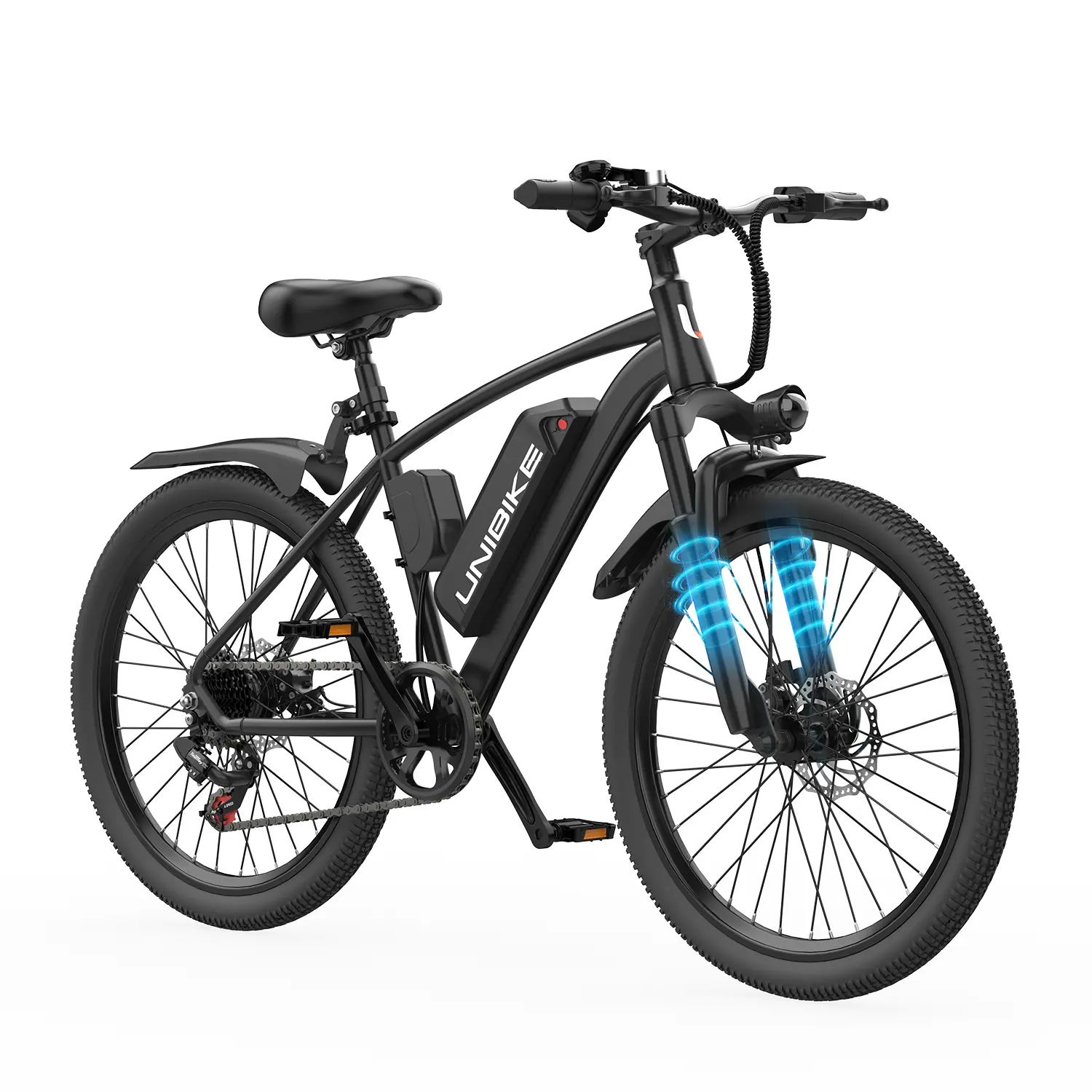 Q7 Adult Electric Commuter Bike - 36V 13Ah Removable Battery, 22 mph Top Speed, 25-40 mi Range, 26-Inch 2.6 Wide Off-Road Tyres, 7-Speed Shimano, NFC Unlock, Bicycle Handlebars, Included Tool Kit