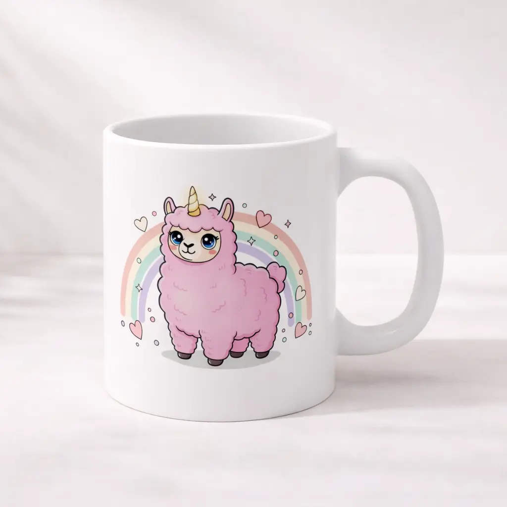 ute Alpaca Unicorn Mug, Pink Kawaii Llama Cup, Rainbow Animal Coffee Mug, Cute Gift for Girls, Pastel Aesthetic Mug, Alpacorn Lover Gift