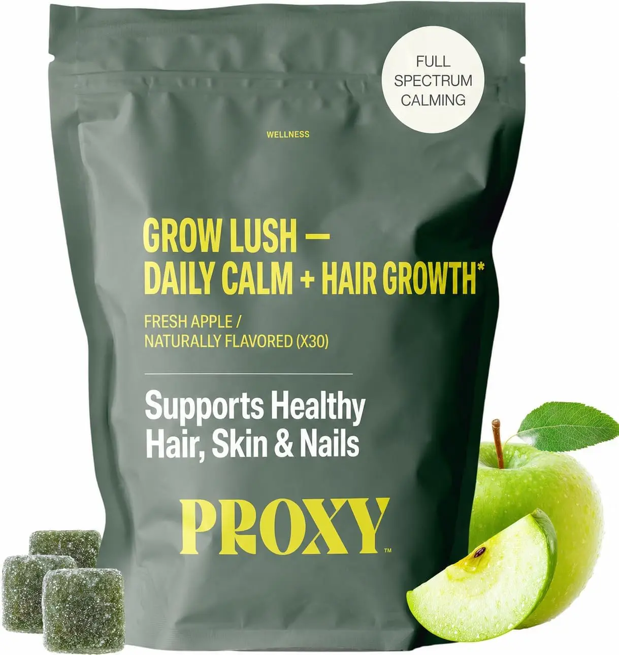 PROXY Grow Lush Biotin Gummies – Daily Nutrition Supplement for Hair, Skin & Nails Support with Biotin, Inositol, Folate & Nettle | Vegan, Non-GMO & Gluten Free for Men & Women | Green Apple Flavor | 30 Count
