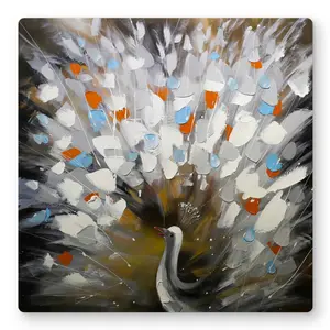 Begin Home Decor C1MP16166Q9I1M 16 x 16 in. Abstract Color Spotted Peacock Wall Art - Feathers White Metal Print