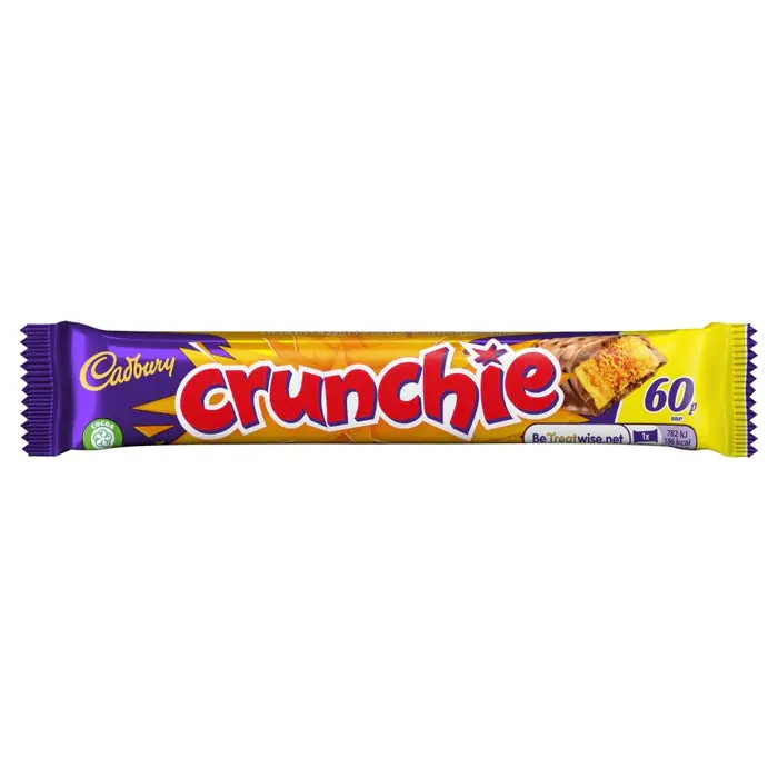 Cadbury Crunchie Bar, Vegetarian Chocolate Snack with Milk, Honeycomb, Coconut Oil & Palm Oil – Crunchy Sweet Dessert Treat, Crunchy Honeycomb