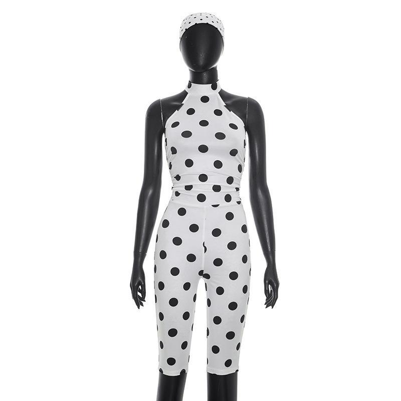 2026 New Polka-Dot Print Halter-Neck Backless Jumpsuit with 3/4-Length Athletic Pants Gifts, Women's Fashion Sexy Backless Jumpsuits, Womens Sleeveless Halter Top Bodycon Capri Pants Going Out One Piece Outfit 2026 New Polka-Dot Print Halter-Neck Backless Jumpsuit with 3/4-Length Athletic Pants Gifts, Women's Fashion Sexy Backless Jumpsuits, Womens Sleeveless Halter Top Bodycon Capri Pants Going Out One Piece Outfit