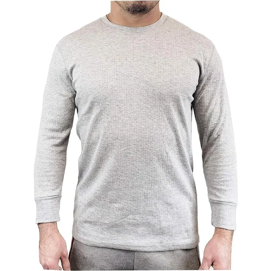 Men's Big & Tall 3X Large Fleece-Lined Polyester Thermal Long-Sleeve Base Layer Underwear Top - Lightweight, High Stretch, Elastic, Soft, Cotton-Blend Fabric, Odor Resistant, Anti-Bacteria, Plain, Cold Weather Grey Menswear