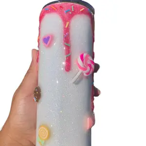 20oz Handmade Custom Glitter Tumbler - Stainless Steel Drinkware Cup with Straw and Cleaner Metal Customized Reusable Washable Portable