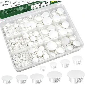 200Pcs 9 Sizes Nylon Plastic Hole Plugs 1/5" 1/4" 5/16" 3/8" 1/2" 5/8" 3/4" 7/8" 1" Round Hole Flush Locking Plugs Screw Covers for Furniture Cabinet End Caps White