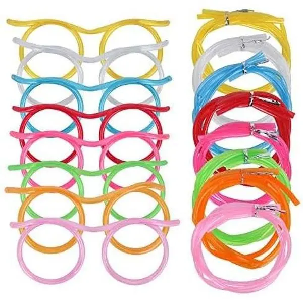 8 count Silly Straw Glasses,  Fun Loop Drinking Straw Eye Glasses, Novelty Eyeglasses Straw for Party Annual Meeting Parties Birthday (8 Colors)