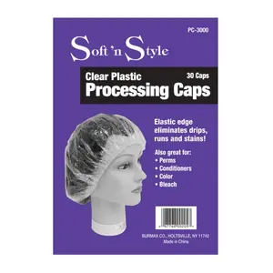 Soft 'N Style XL Plastic Processing Shower Caps, Elastic Edge, Full Cover Design, 30/100 Pcs, Bathroom Home Supplies